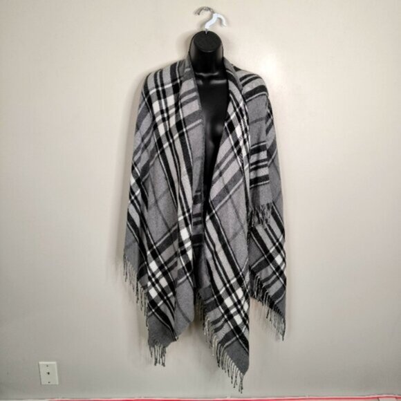 Zighilli Italy Wool Cashmere Blend Equestrian Preppy Country Club Plaid Poncho - Picture 2 of 5